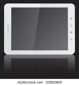 white tablet PC computer with blank screen horizontally isolated on black background. Vector  illustration.