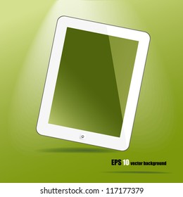 White tablet pc, like ipade on green background, vector eps 10.