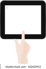 White Tablet PC with man hand. vector business theme
