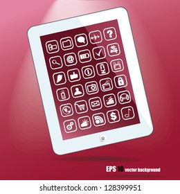 White tablet pc, on purple background, vector eps 10