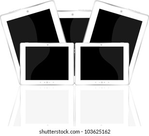 White tablet PC set isolated on white reflective background
