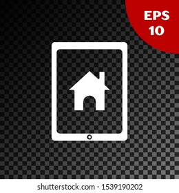 White Tablet and smart home icon isolated on transparent dark background. Remote control.  Vector Illustration