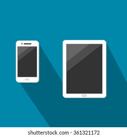 White Tablet And Smartphone With Dark Touchscreen Vector 