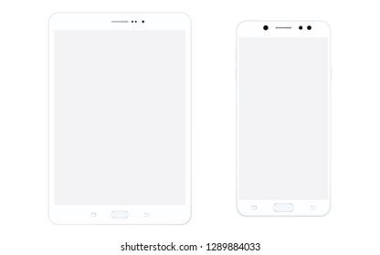 White tablet and smartphone with grey screen. Tablet and smartphone white set vector eps10. Tablet and smartphone set with empty screen