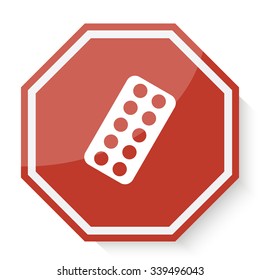 White Tablet Strip icon on red stop sign web app