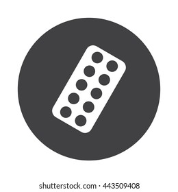 White Tablet Strip icon on black button isolated on white