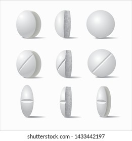 White tablets isolated on white background. Vector illustration