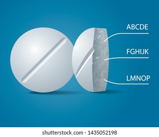 White tablets isolated on blue background. Vector illustration