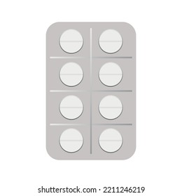 Weiße Tabletten in einer Packung. Ein Teller mit weißen Tabletten. Vektordesign