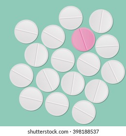 White tablets vector background  isolated on green background