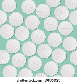 White tablets vector background  isolated on green background