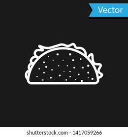 White Taco with tortilla icon isolated on black background. Traditional mexican fast food. Vector Illustration