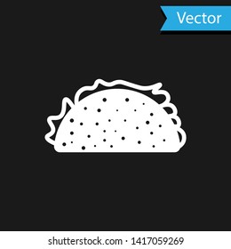 White Taco with tortilla icon isolated on black background. Traditional mexican fast food. Vector Illustration