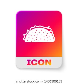 White Taco with tortilla icon isolated on white background. Traditional mexican fast food. Rectangle color button. Vector Illustration