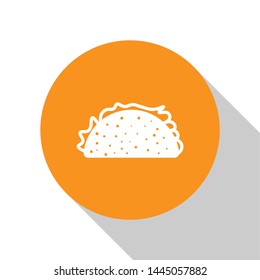 White Taco with tortilla icon isolated on white background. Traditional mexican fast food. Orange circle button. Vector Illustration