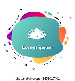White Taco with tortilla icon isolated on white background. Traditional mexican fast food menu. Abstract banner with liquid shapes. Vector Illustration