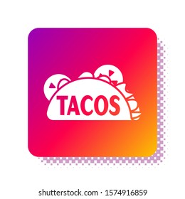 White Taco with tortilla icon isolated on white background. Traditional mexican fast food. Square color button. Vector Illustration