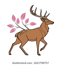 White Tailed deer fawn stands near flowers in a garden