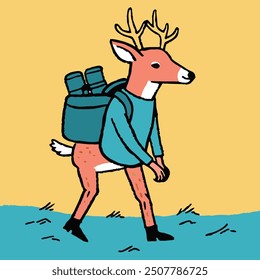 a white tailed deer as a hiker traveling