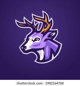 White tailed deer mascot logo. Buck animal sports logo with yellow antlers. Unique animal logo illustration concept. 