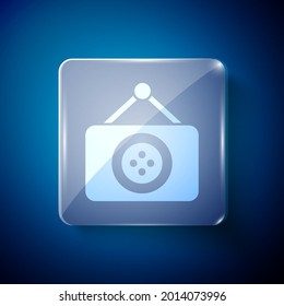 White Tailor shop icon isolated on blue background. Square glass panels. Vector Illustration
