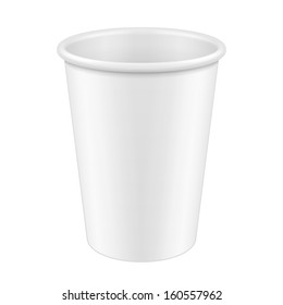 White Tall Disposable Paper Cup. Container For Coffee, Java, Tea, Cappuccino, Dessert, Yogurt, Ice Cream, Sour Sream Or Snack. Ready For Your Design. Product Packing Vector EPS10 