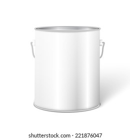 White Tall Tub Paint Bucket Container With Metal Handle. 