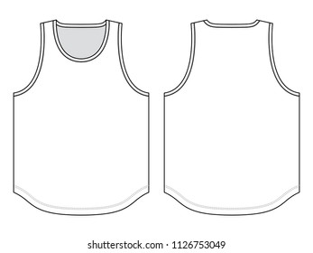 White Tank Top With Curve Hem Template On White Background.
Front And Back View, Vector File.