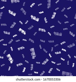 White Tanker truck icon isolated seamless pattern on blue background. Petroleum tanker, petrol truck, cistern, oil trailer.  Vector Illustration