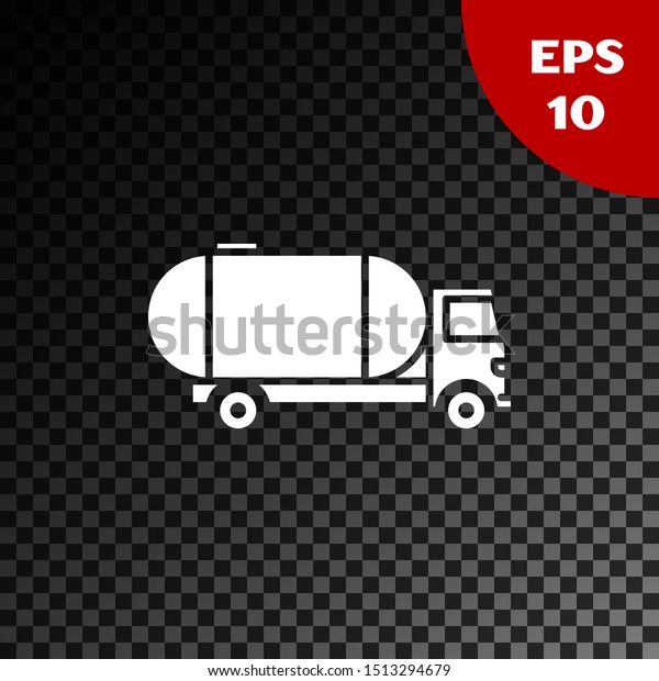 White Tanker truck icon isolated on\
transparent dark background. Petroleum tanker, petrol truck,\
cistern, oil trailer.  Vector\
Illustration