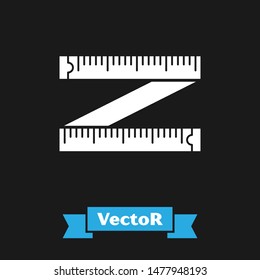 White Tape measure icon isolated on black background. Measuring tape.  Vector Illustration