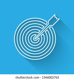 White Target with arrow icon isolated with long shadow. Dart board sign. Archery board icon. Dartboard sign. Business goal concept. Vector Illustration
