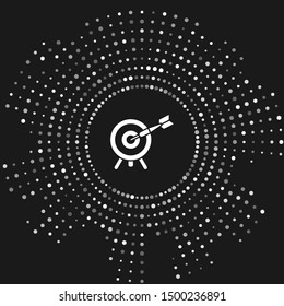 White Target with arrow icon isolated on grey background. Dart board sign. Archery board icon. Dartboard sign. Business goal concept. Abstract circle random dots. Vector Illustration