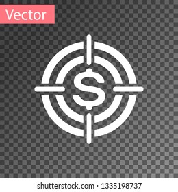 White Target with dollar symbol icon isolated on transparent background. Investment target icon. Successful business concept. Cash or Money sign. Vector Illustration