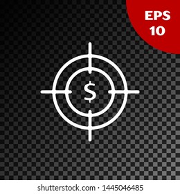 White Target with dollar symbol icon isolated on transparent dark background. Investment target icon. Successful business concept. Cash or Money sign.  Vector Illustration