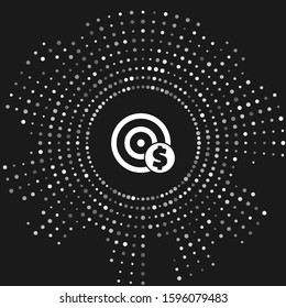 White Target with dollar symbol icon isolated on grey background. Investment target icon. Successful business concept. Cash or Money. Abstract circle random dots. Vector Illustration