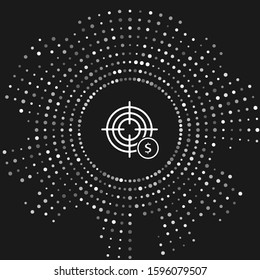White Target with dollar symbol icon isolated on grey background. Investment target icon. Successful business concept. Cash or Money. Abstract circle random dots. Vector Illustration