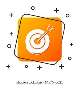 White Target icon isolated on white background. Investment target icon. Successful business concept. Cash or Money sign.  Orange square button. Vector Illustration