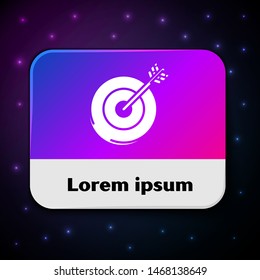 White Target icon isolated on black background. Investment target icon. Successful business concept. Cash or Money sign.  Rectangle color button. Vector Illustration