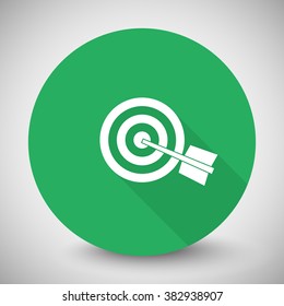 White Target icon with long shadow on green circle
