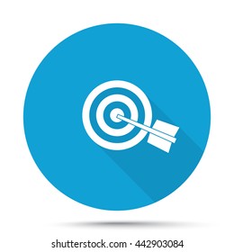 White Target icon on blue button isolated on white