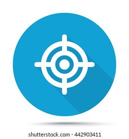 White Target icon on blue button isolated on white