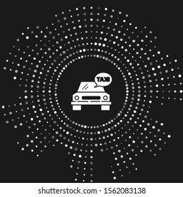 White Taxi car icon isolated on grey background. Abstract circle random dots. Vector Illustration