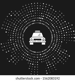 White Taxi car icon isolated on grey background. Abstract circle random dots. Vector Illustration