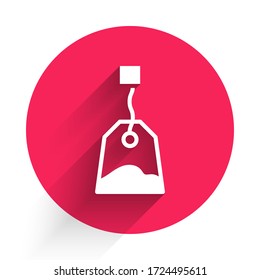 White Tea bag icon isolated with long shadow. Red circle button. Vector Illustration