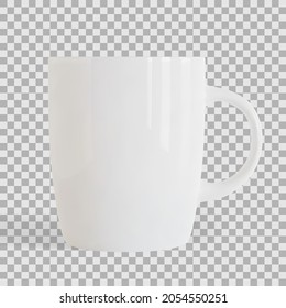 White tea or coffee cup or mug isolated on checkered background. Realistic vector illustration