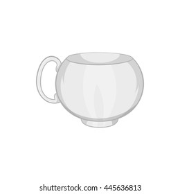 White tea cup icon in cartoon style on a white background