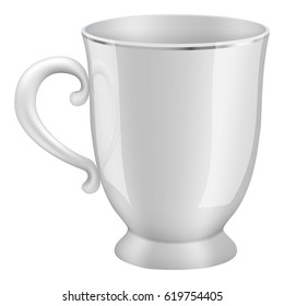 White tea cup mockup. Realistic illustration of white tea cup vector mockup for web