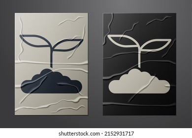 Icono de la hoja de té blanca aislado sobre fondo de papel desmenuzado. Hojas de té. Estilo de arte de papel. Vector