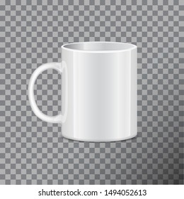 White tea mug. Side view. Realistic vector Mock up Template for your logo and design